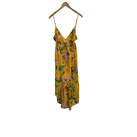 NWT Jealous Tomato Women M Yellow Floral Hi Low Wrap Dress Spring Bright - Picture 2 of 7